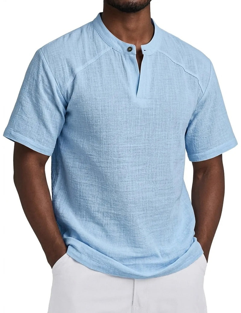 Men's Linen Popover Shirt - Sky Blue XS