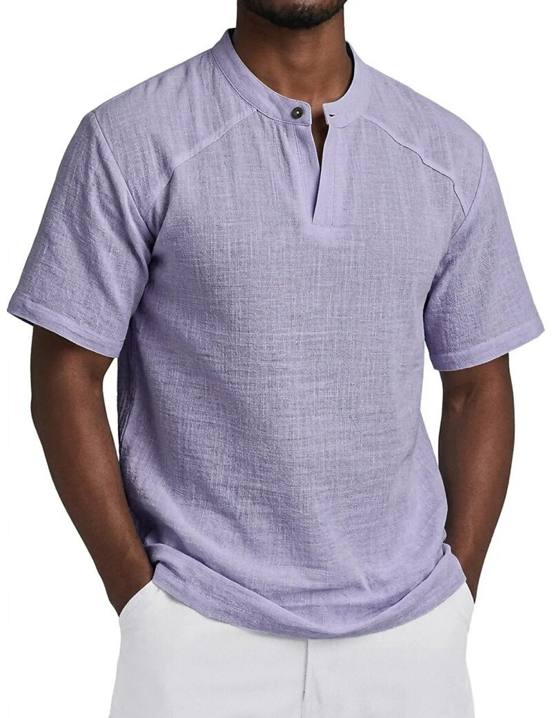 Men's Linen Popover Shirt - Purple 5XL