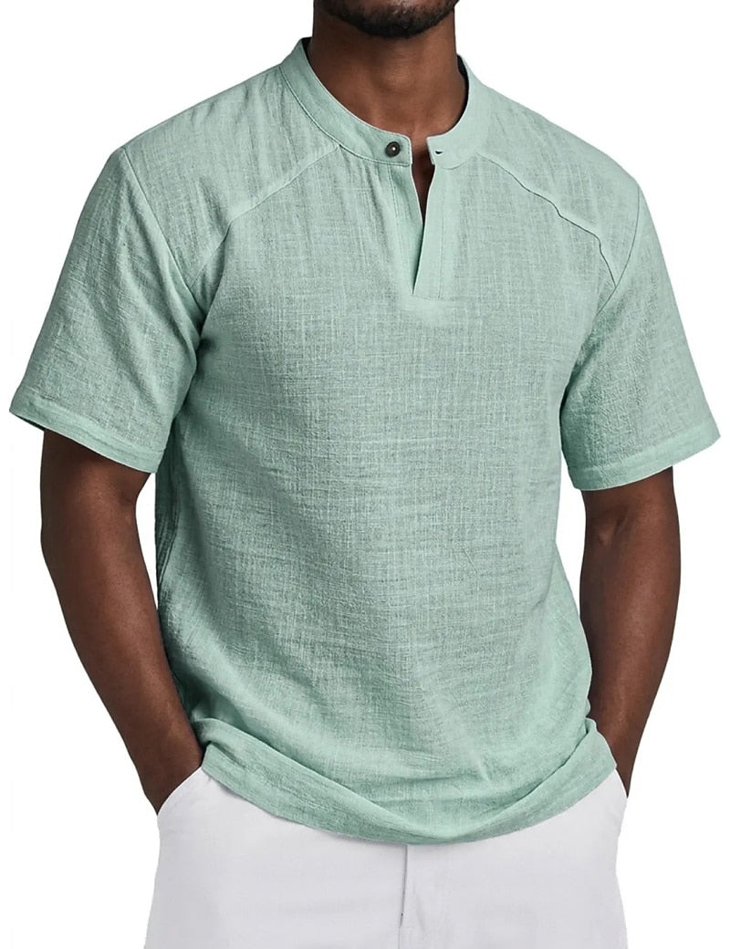 Men's Linen Popover Shirt - Light Green 2XL