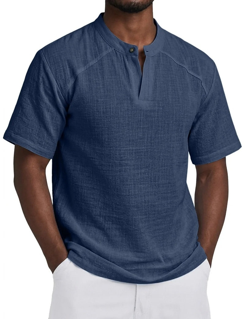 Men's Linen Popover Shirt - Navy Blue XS
