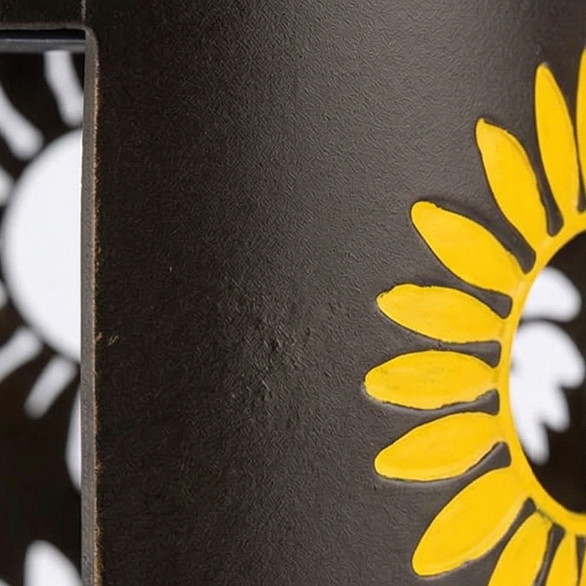 Close-up of the textured iron body of the Bloomara lantern