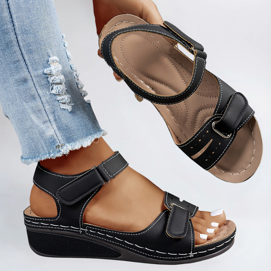 Women’s Adjustable Wedge Sandals – Comfortable Cushioned Walking Shoes