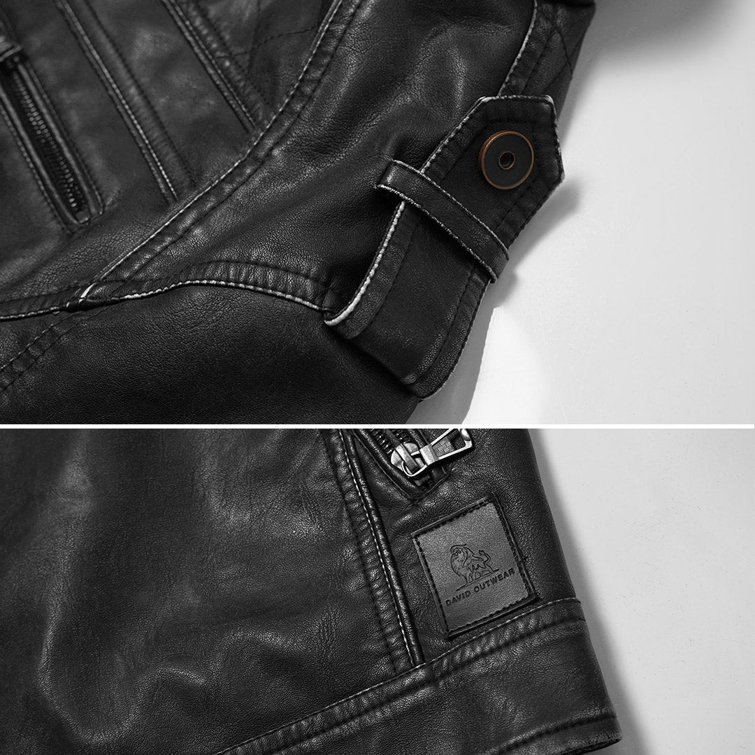 [Copy]Men’s Vintage Hooded Faux Leather Jacket – Casual Zip-Up Motorcycle Coat
