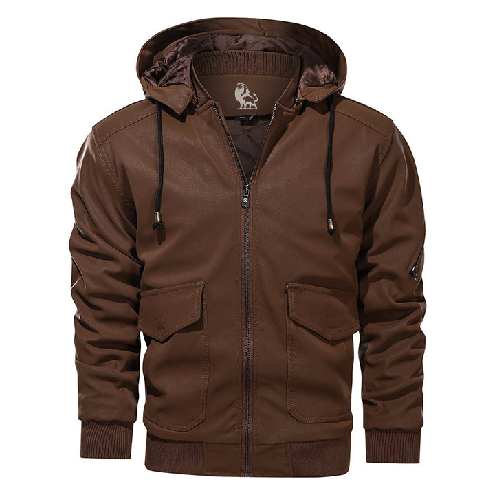 Men’s Vintage Hooded Motorcycle Jacket – Removable Hood Zip-Up Casual Coat