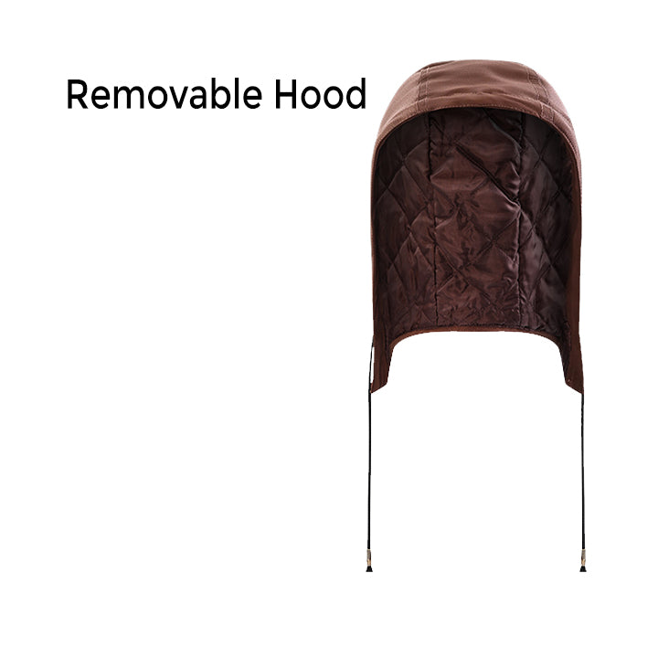 Original product image of the separate removable brown hood with drawstrings