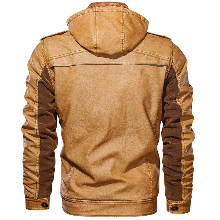 [Copy]Men’s Vintage Hooded Motorcycle Jacket – Removable Hood Zip-Up Casual Coat