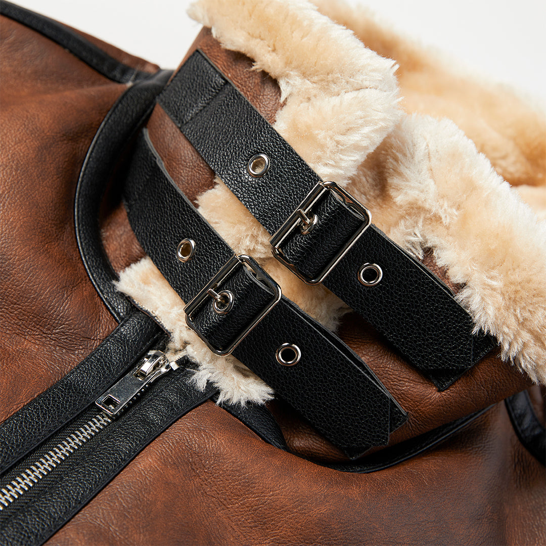 Men’s Faux Leather Aviator Jacket – Warm Sherpa-Lined Winter Coat