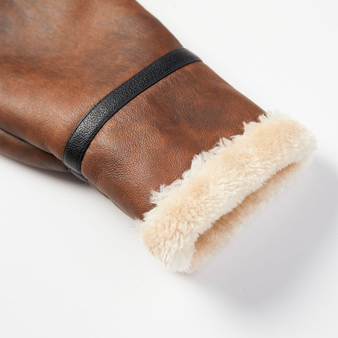 Men’s Faux Leather Aviator Jacket – Warm Sherpa-Lined Winter Coat
