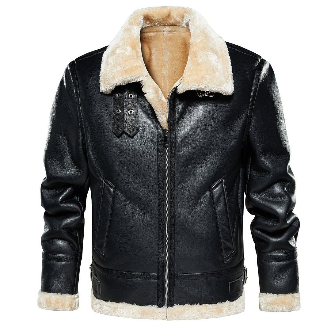 Men’s Faux Leather Aviator Jacket – Warm Sherpa-Lined Winter Coat