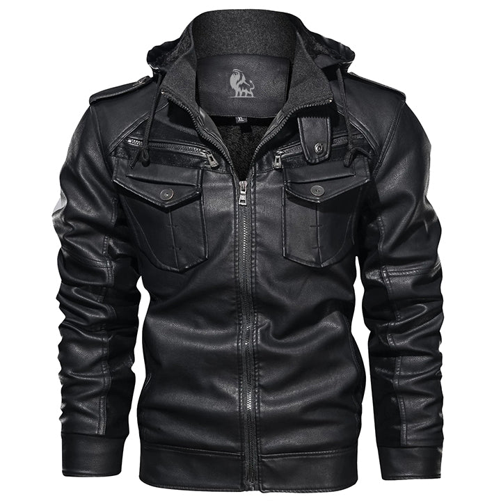 [Copy]Men’s Vintage Hooded Motorcycle Jacket – Removable Hood Zip-Up Casual Coat