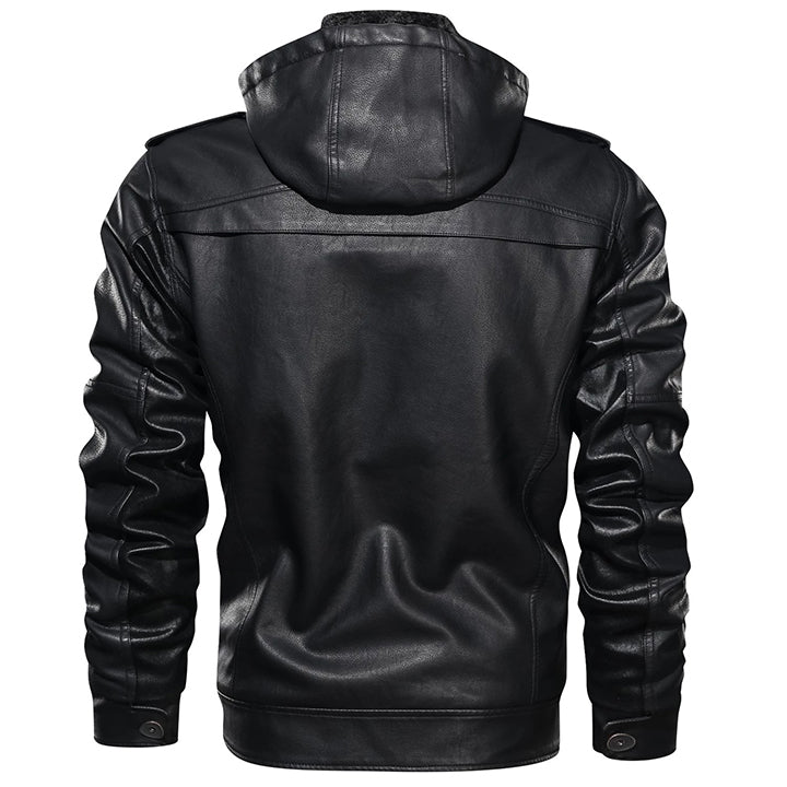 Original back-view product photo of black hooded jacket