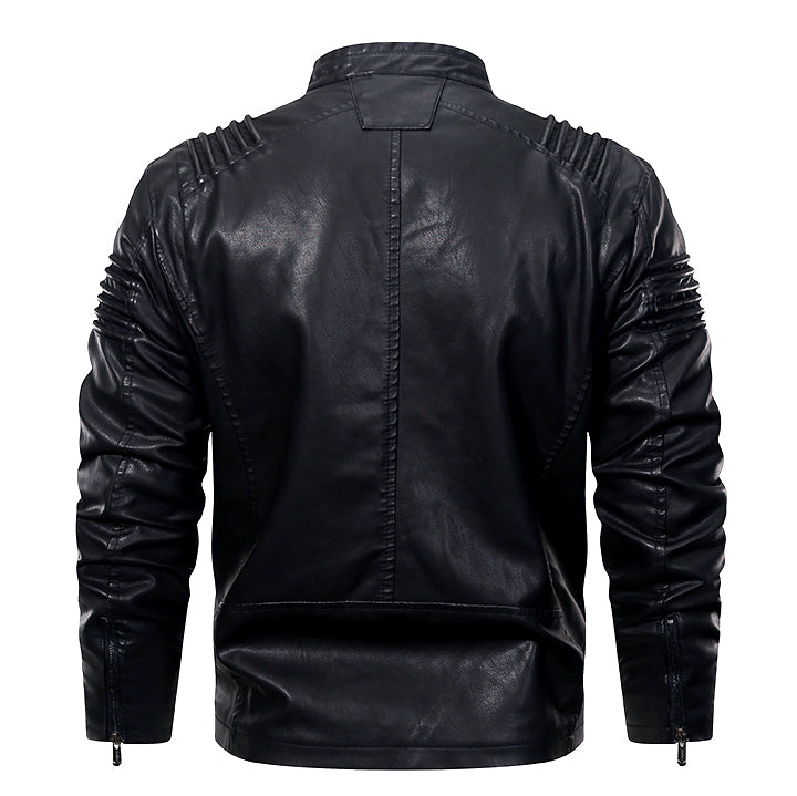 [Copy]Men’s Vintage Hooded Faux Leather Jacket – Multi-Pocket Zip-Up Biker Coat