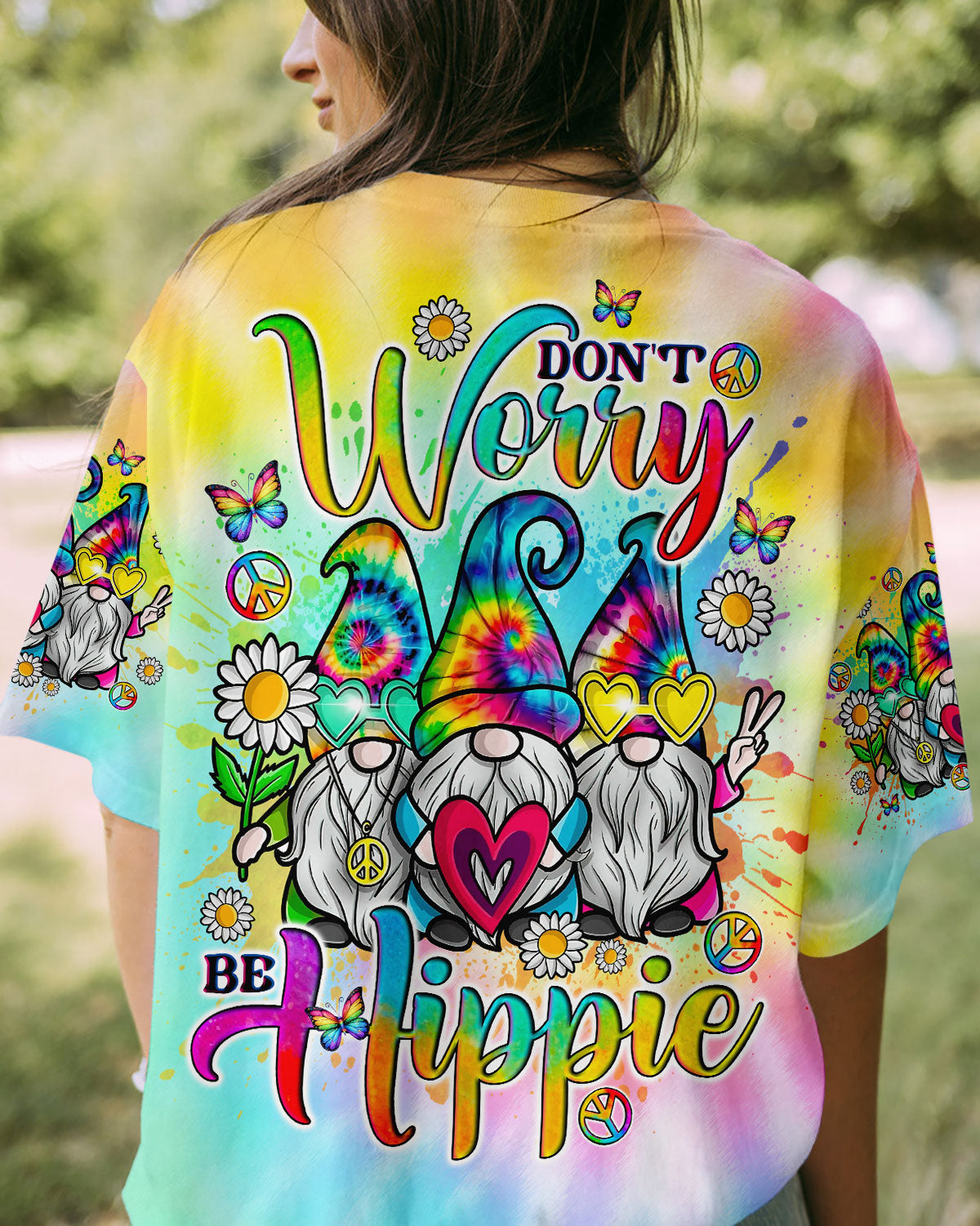 DON'T WORRY BE HIPPIE TIE DYE GNOME ALL OVER PRINT - TLNO2205241
