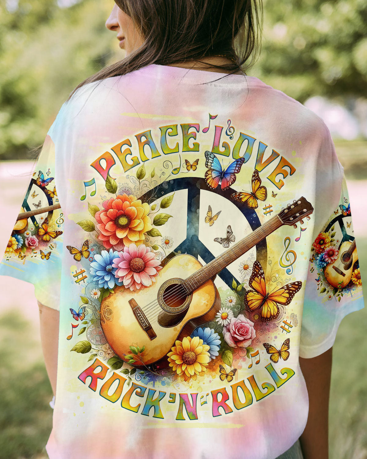 PEACE LOVE ROCK'N ROLL GUITAR ALL OVER PRINT - TLNO2005242