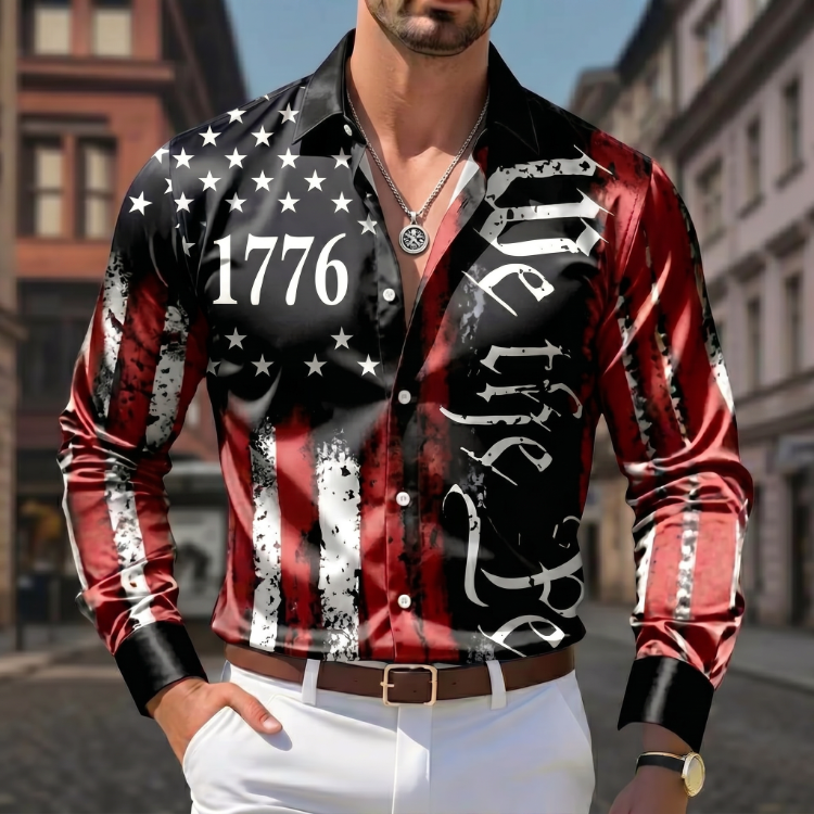 Men's Geometric Art Stars and Stripes Flag USA Printed Short Sleeve Polo Shirt
