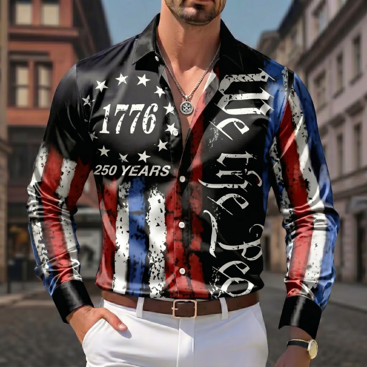 Men's Geometric Art Stars and Stripes Flag USA Printed Short Sleeve Polo Shirt