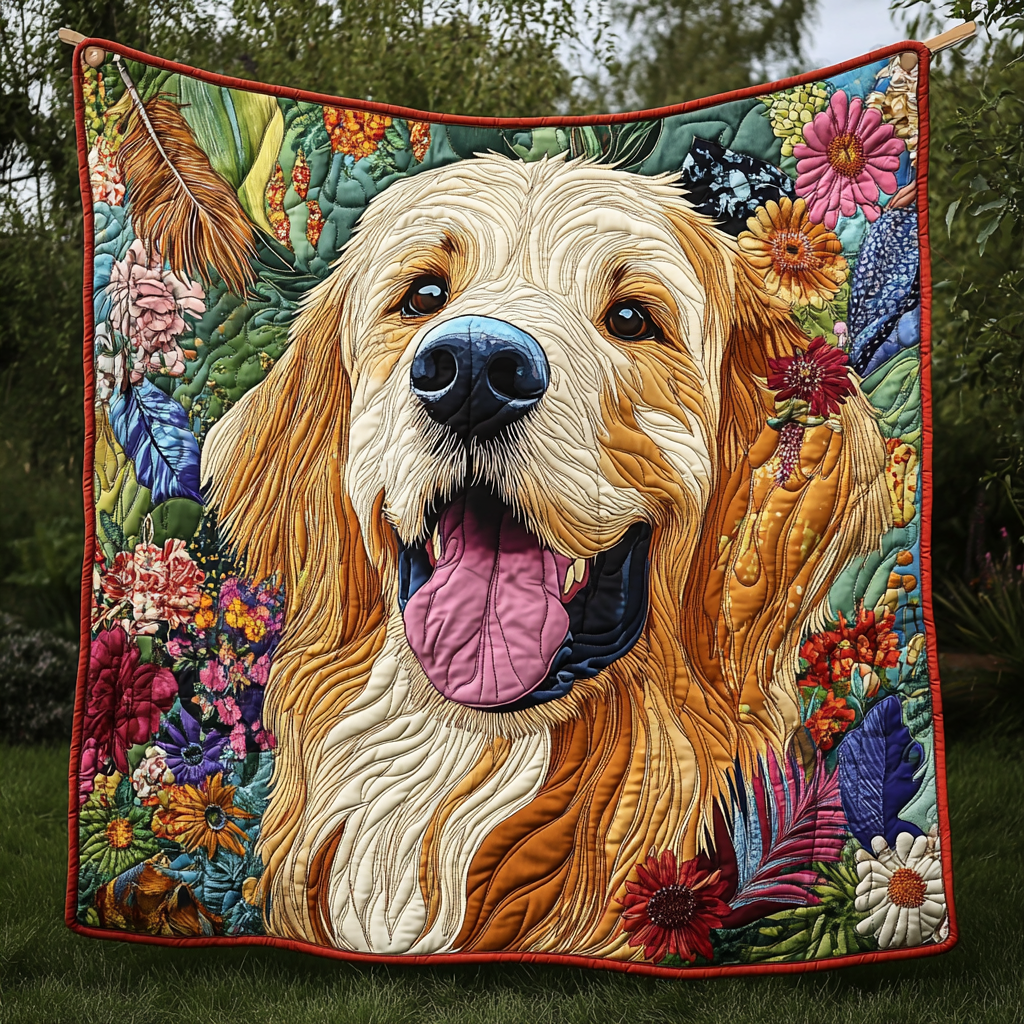 Floral Golden Retriever Quilted Blanket FGNL004