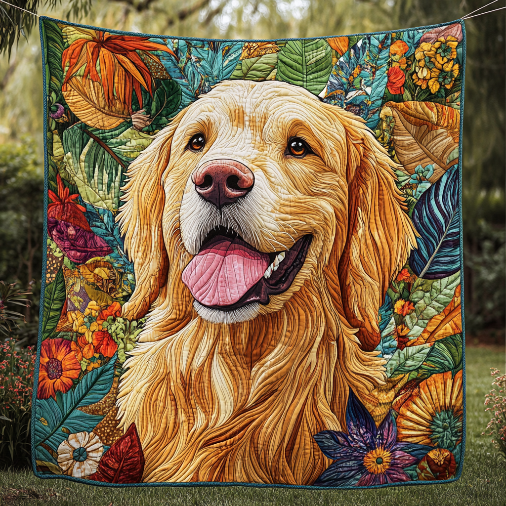 Floral Golden Retriever Quilted Blanket FGNL007