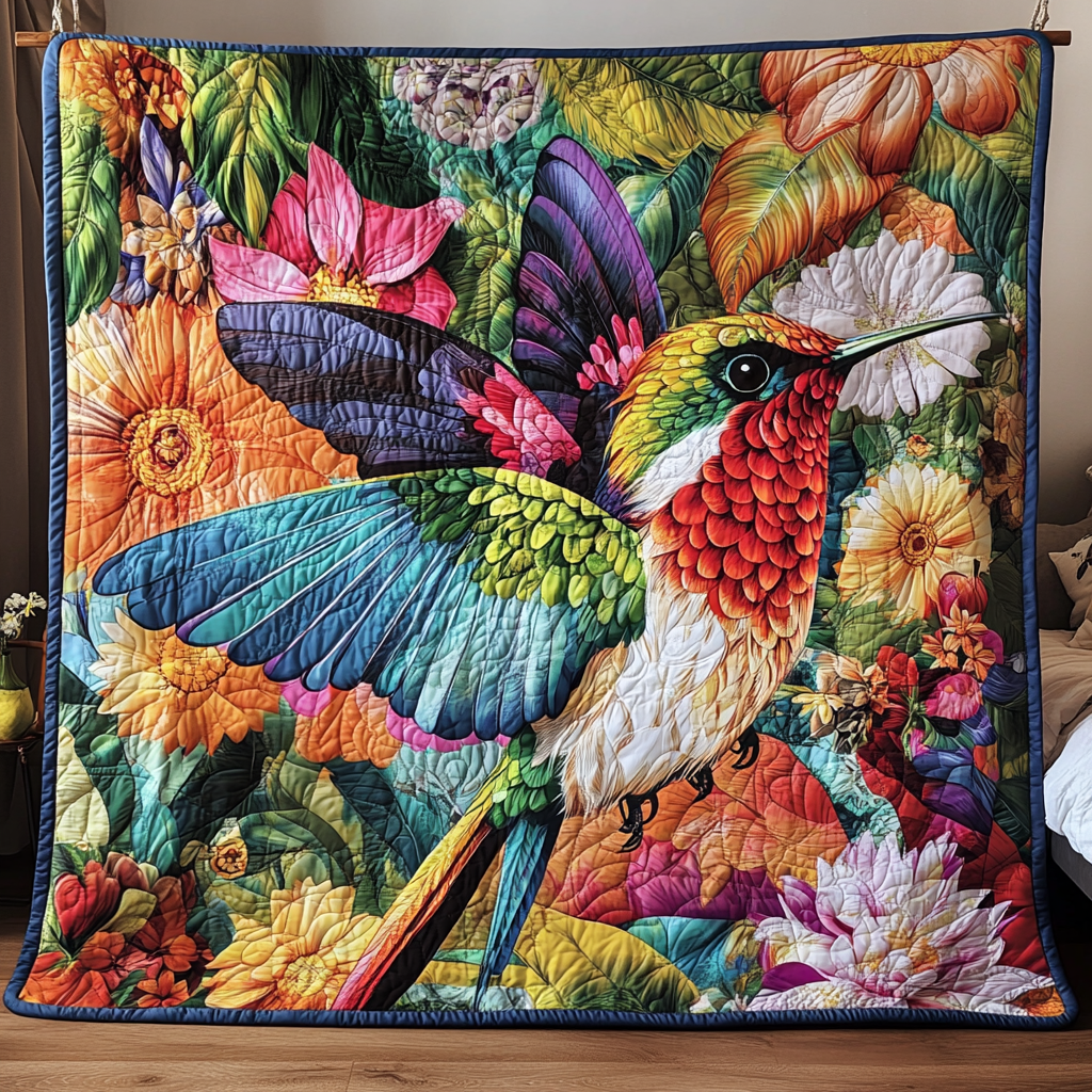 Floral Humming Bird Quilted Blanket FHMNL03