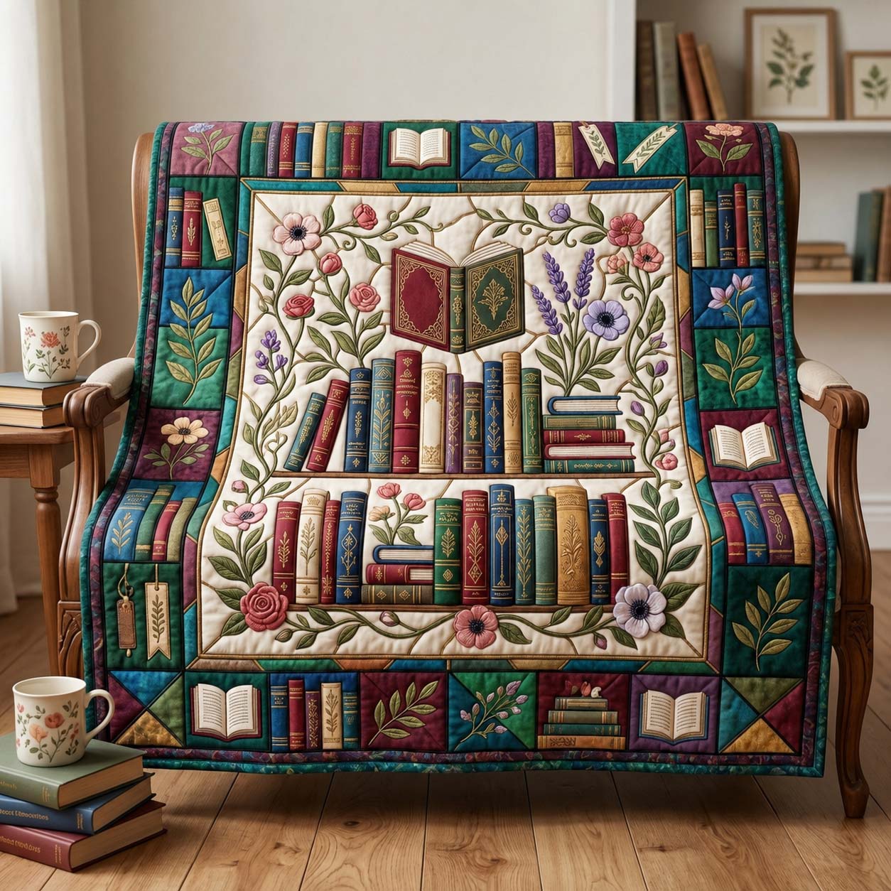 Bookish Floral Charm Quilted Blanket GDTONTD1014