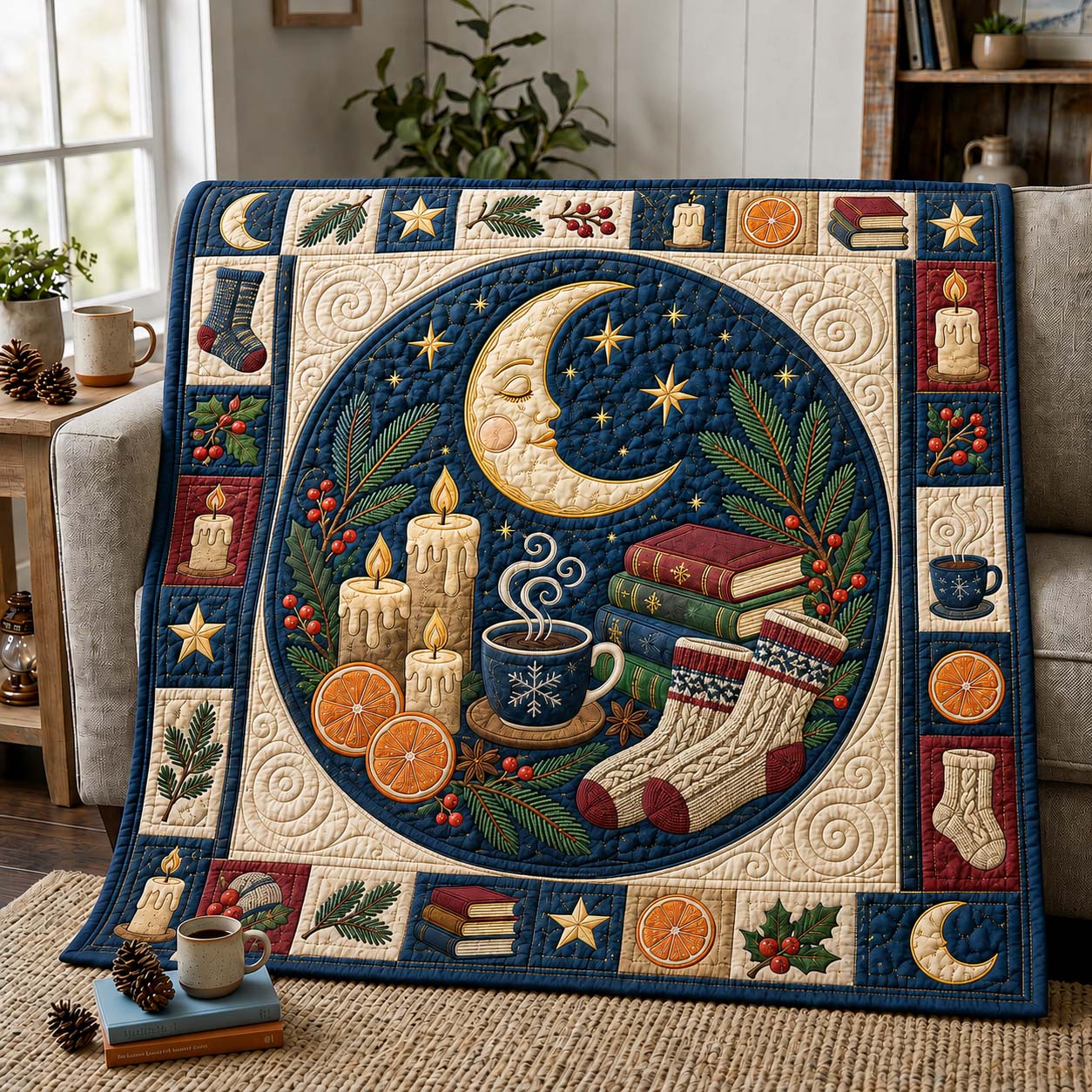Cozy Moon Reading Quilted Blanket GDTONTD1015