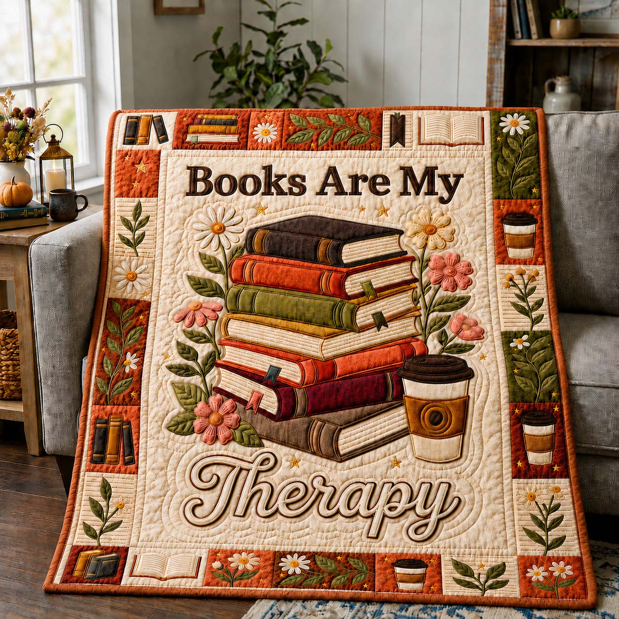 Books Are Therapy Quilted Blanket GDTONTD1017