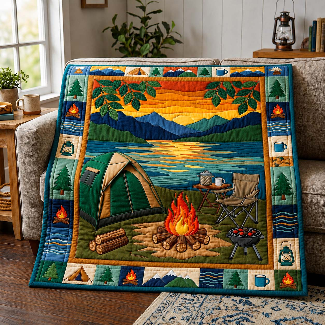 Sunset Camp Lake Quilted Blanket GDTONTD1019
