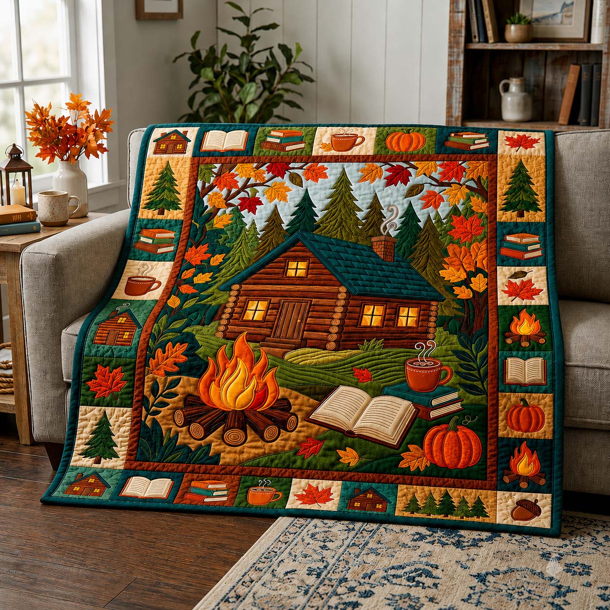 Cozy Cabin Fire Quilted Blanket GDTONTD1020