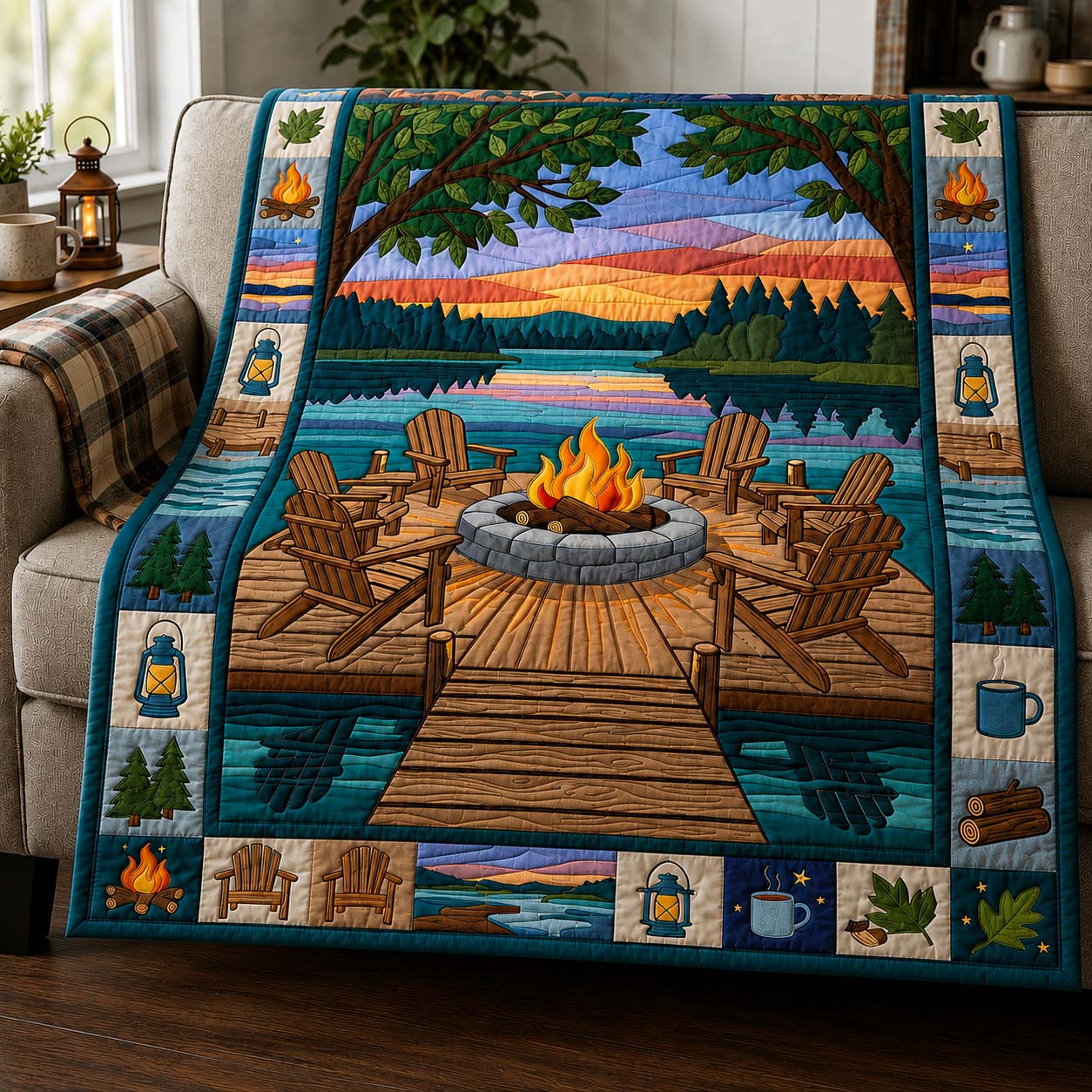 Campfire Cabin Night Quilted Blanket GDTONTD1022
