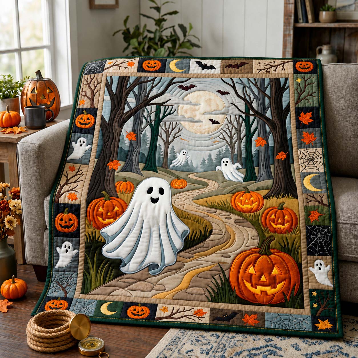 Pumpkin Forest Boo Quilted Blanket GDTONTD1029