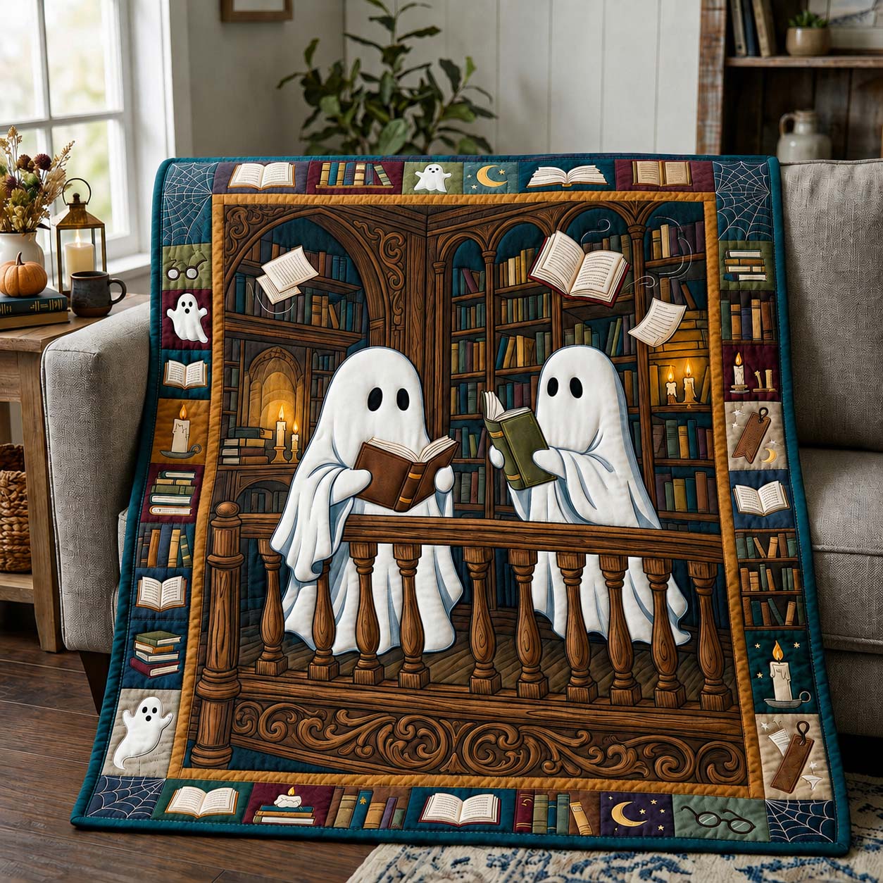 Haunted Library Ghosts Quilted Blanket GDTONTD1030