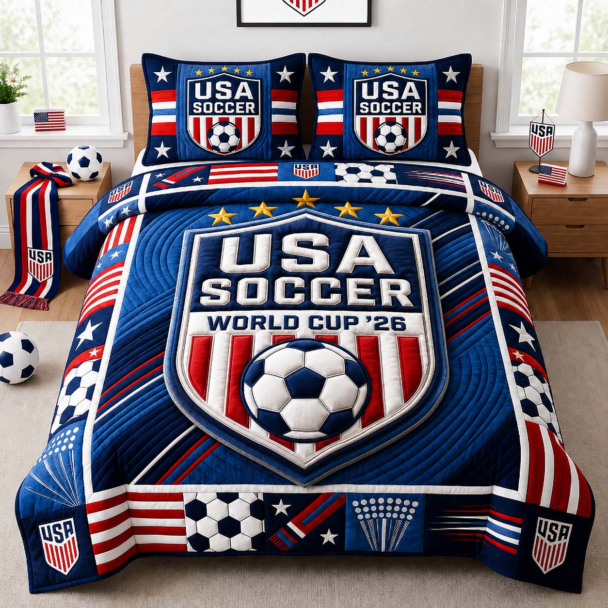 Bold Soccer Pride 3-Piece Quilted Bedding Set GDTONTD1031