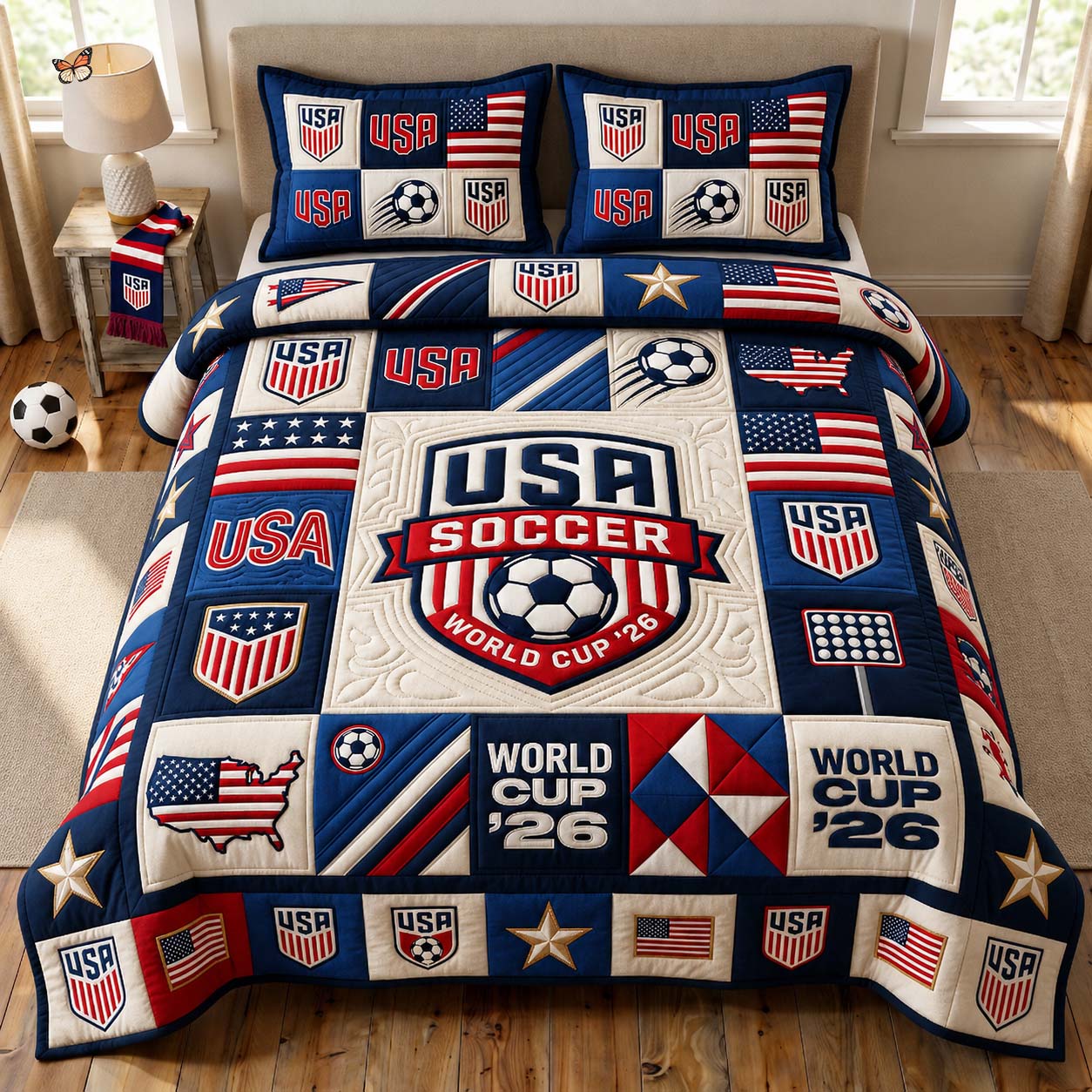 Patchwork Soccer Glory 3-Piece Quilted Bedding Set GDTONTD1032