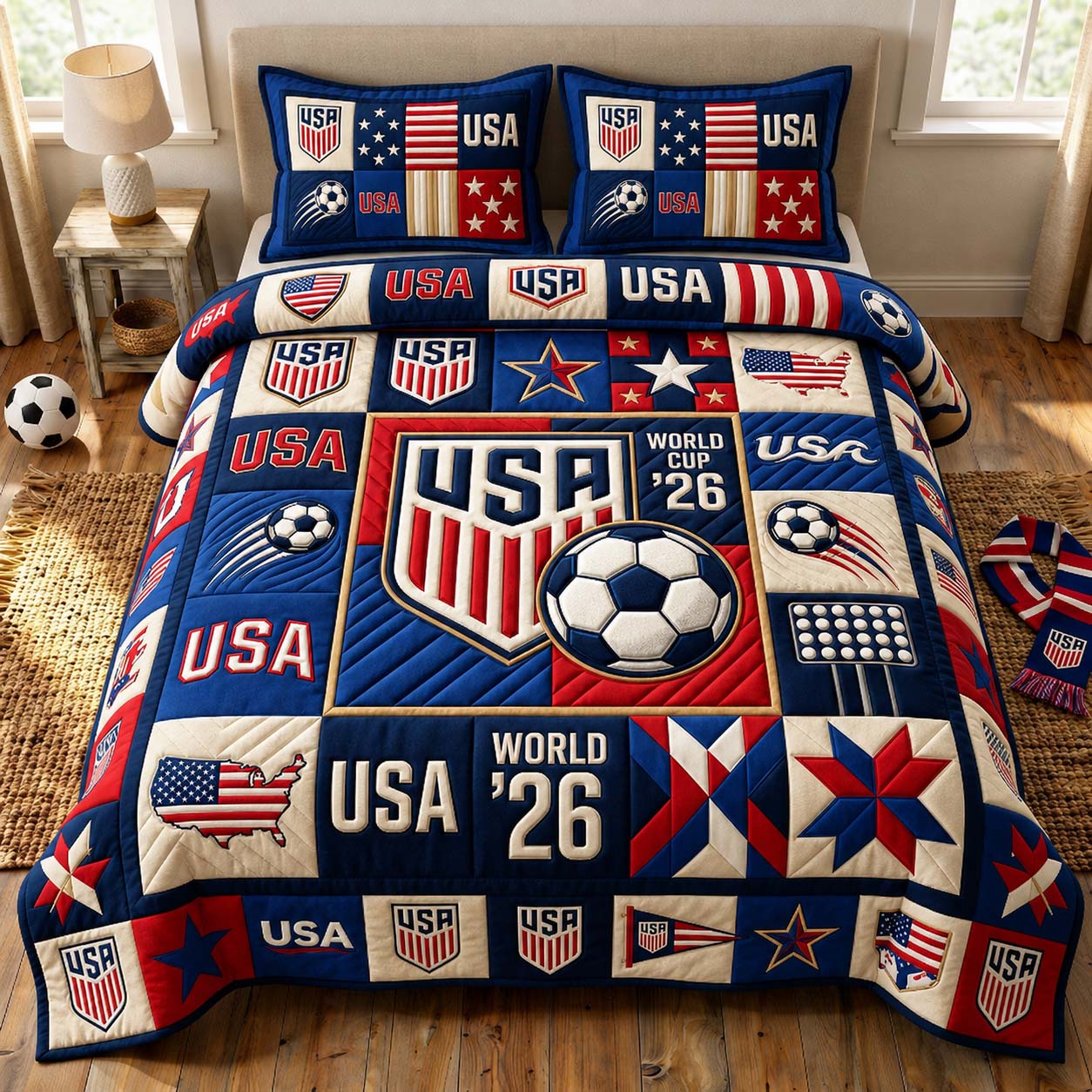 Victory Soccer Blocks 3-Piece Quilted Bedding Set GDTONTD1033