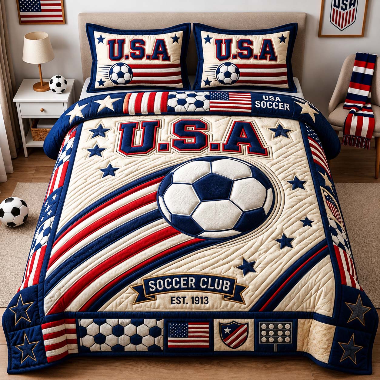 Classic USA Kick 3-Piece Quilted Bedding Set GDTONTD1034