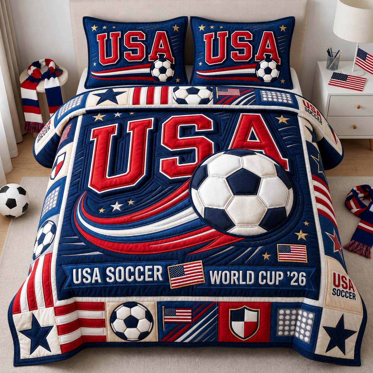 Dynamic Soccer Wave 3-Piece Quilted Bedding Set GDTONTD1035