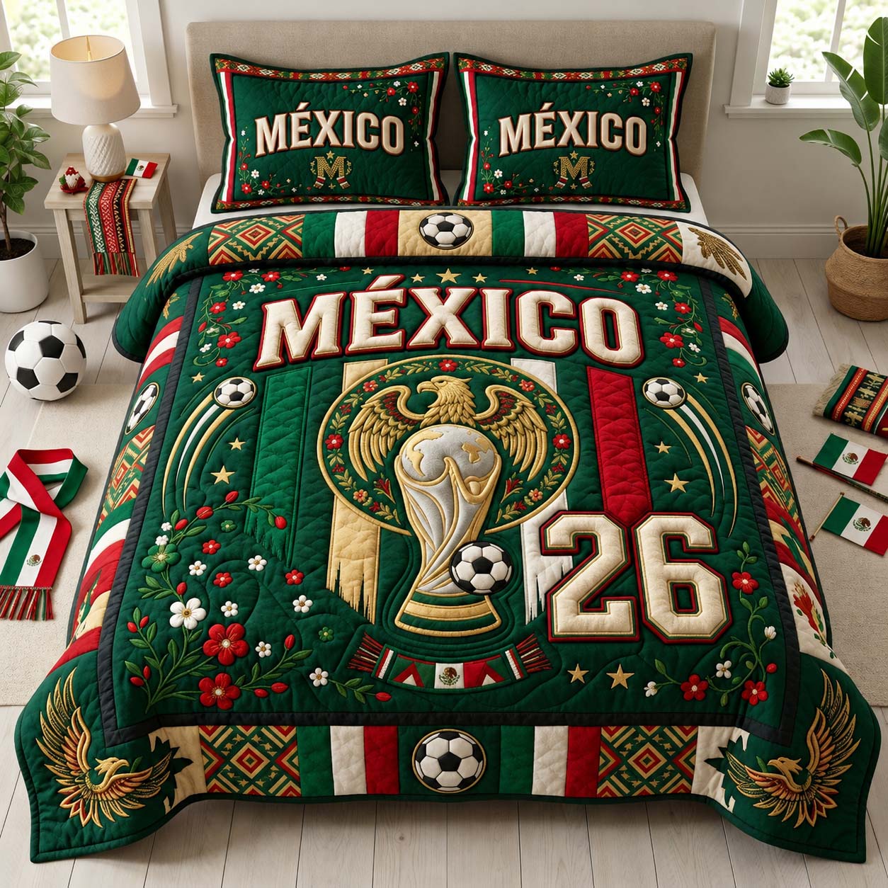 Golden Trophy Mexico 3-Piece Quilted Bedding Set GDTONTD1041