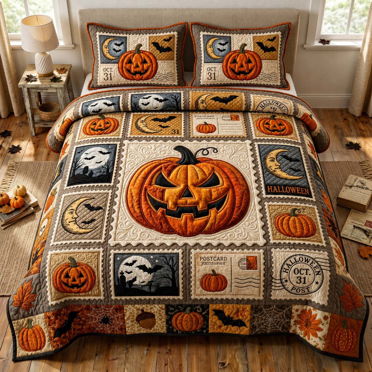 Vintage Halloween Post 3-Piece Quilted Bedding Set GDTONTD1047