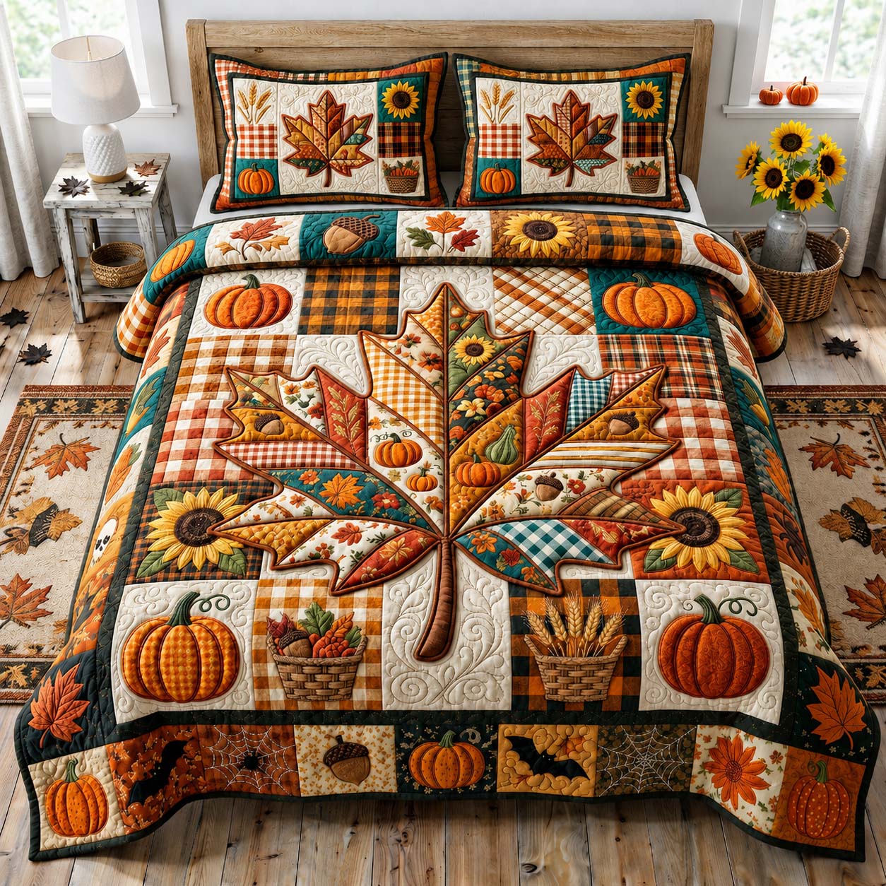 Harvest Maple Glow 3-Piece Quilted Bedding Set GDTONTD1048