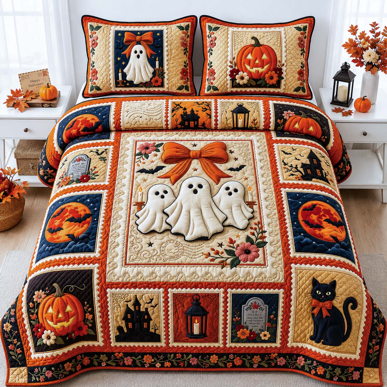 Sweet Ghost Night 3-Piece Quilted Bedding Set GDTONTD1050