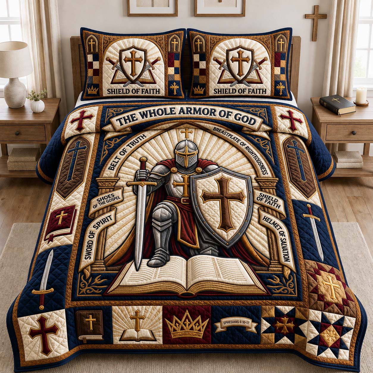 Ephesians Battle Knight 3-Piece Quilted Bedding Set GDTONTD1060