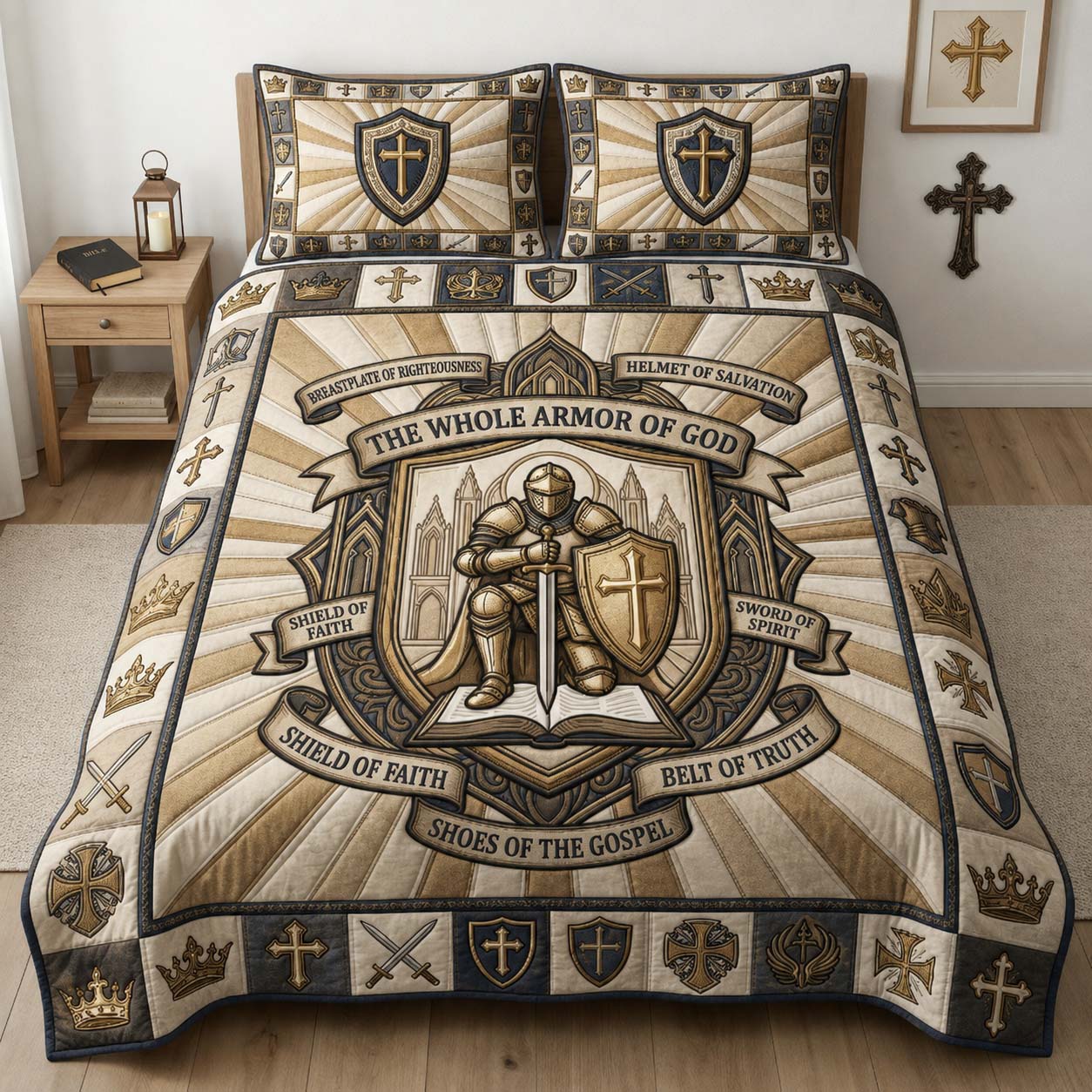 Sacred Cathedral Armor 3-Piece Quilted Bedding Set GDTONTD1063