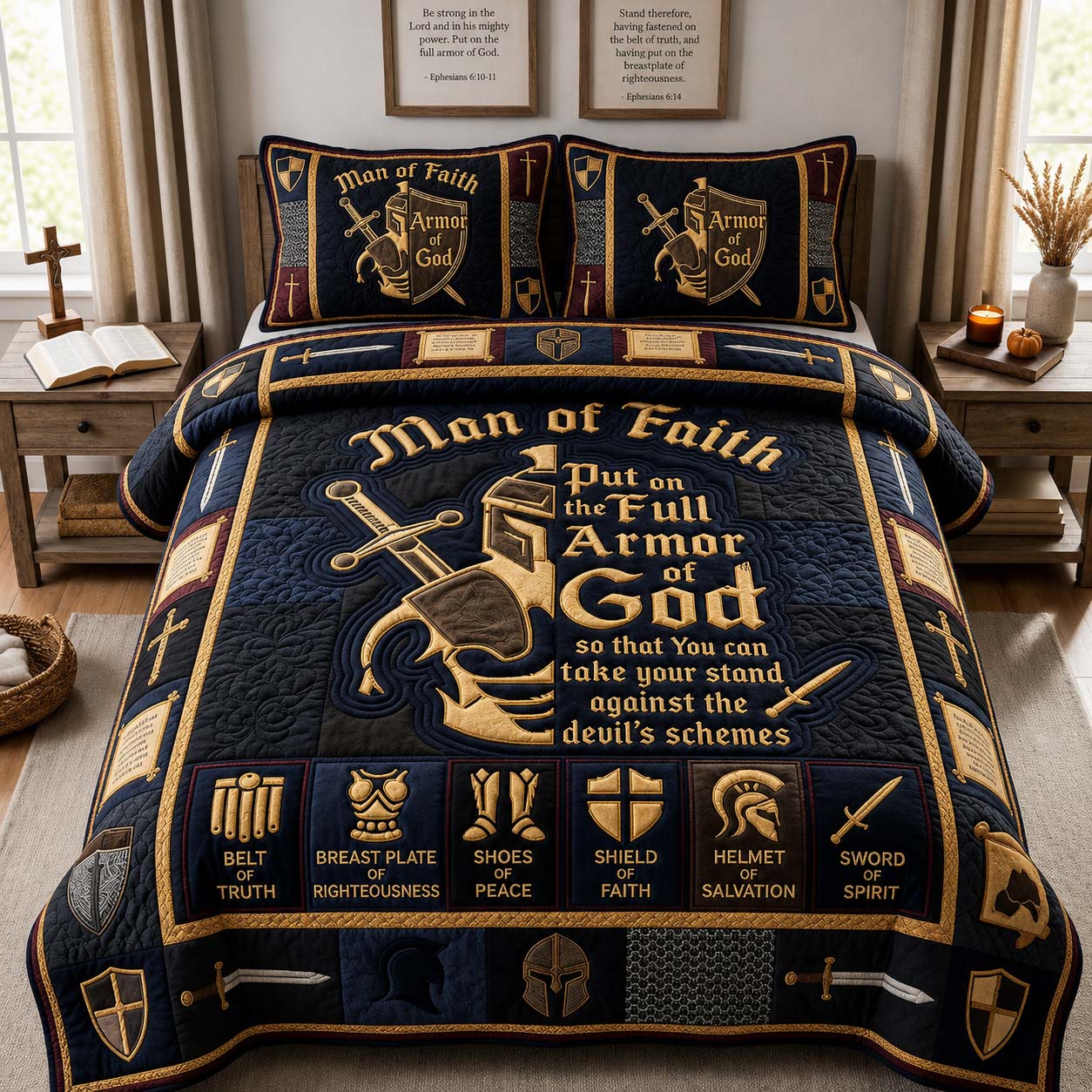 Golden Faith Stand 3-Piece Quilted Bedding Set GDTONTD1065