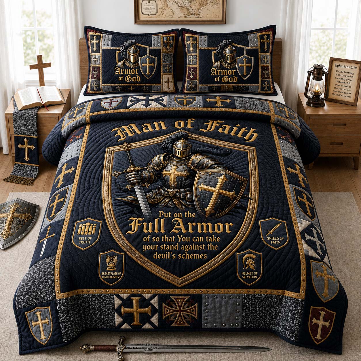 Warrior Stained Glass 3-Piece Quilted Bedding Set GDTONTD1068