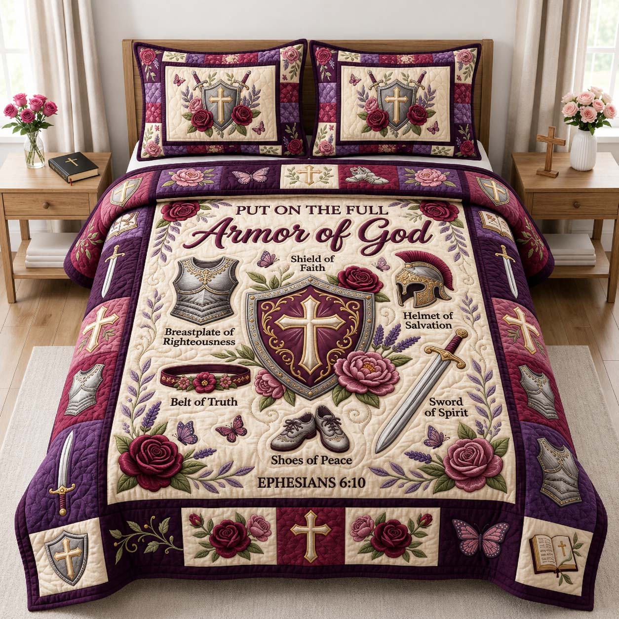 Purple Armor Prayer 3-Piece Quilted Bedding Set GDTONTD1074