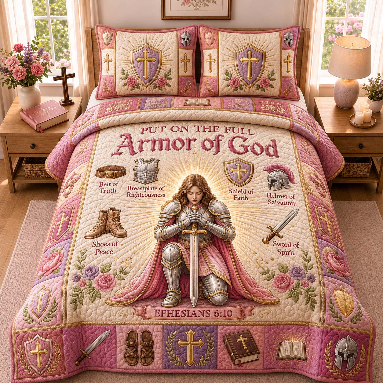 Blooming Armor Shield 3-Piece Quilted Bedding Set GDTONTD1075