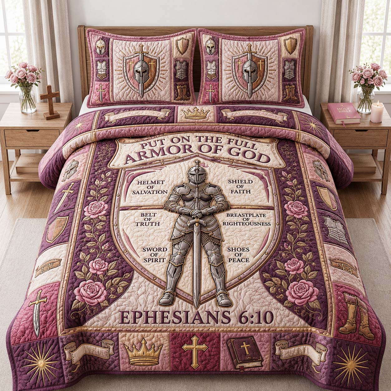 Rose Armor Guardian 3-Piece Quilted Bedding Set GDTONTD1076