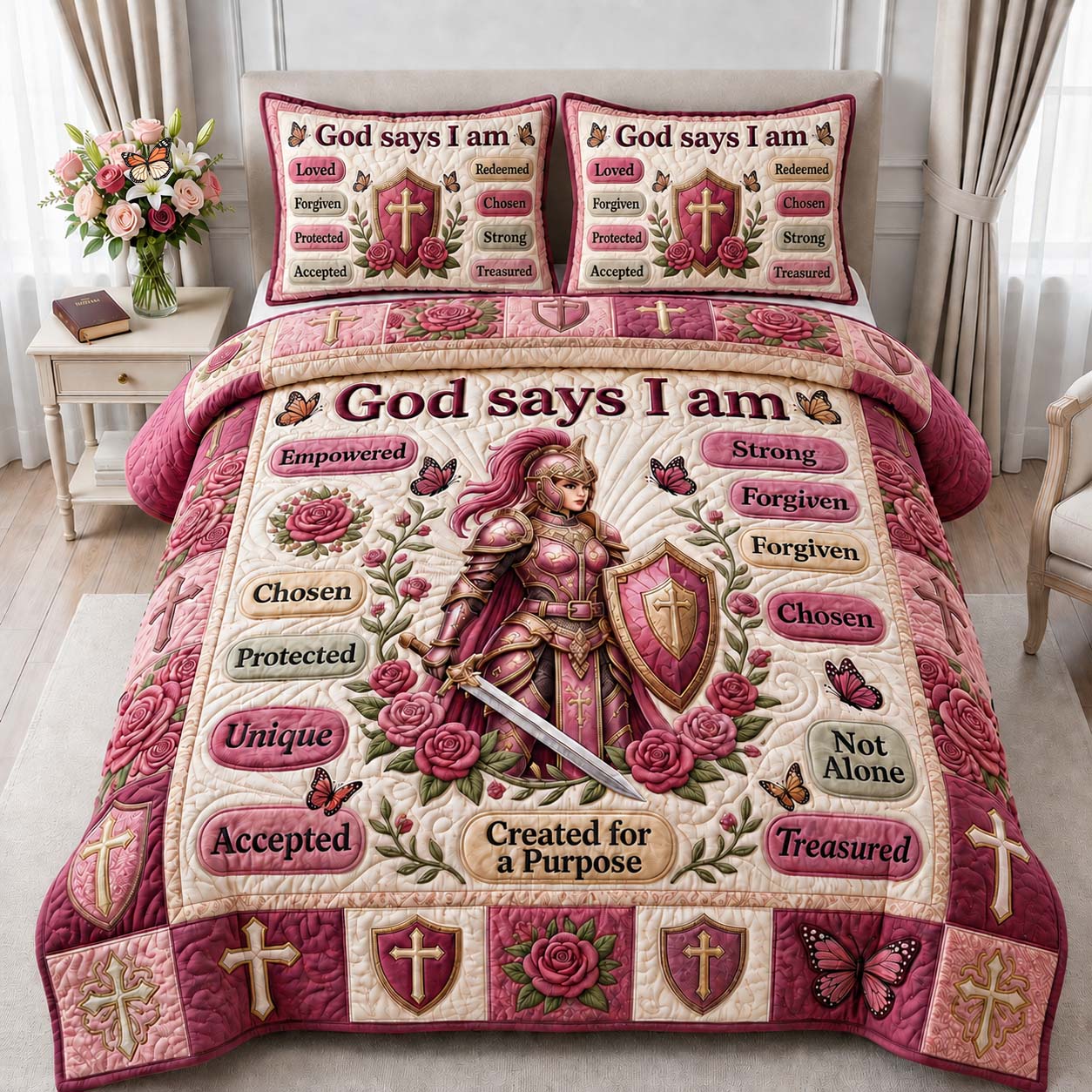 Pink Armor Grace 3-Piece Quilted Bedding Set GDTONTD1092