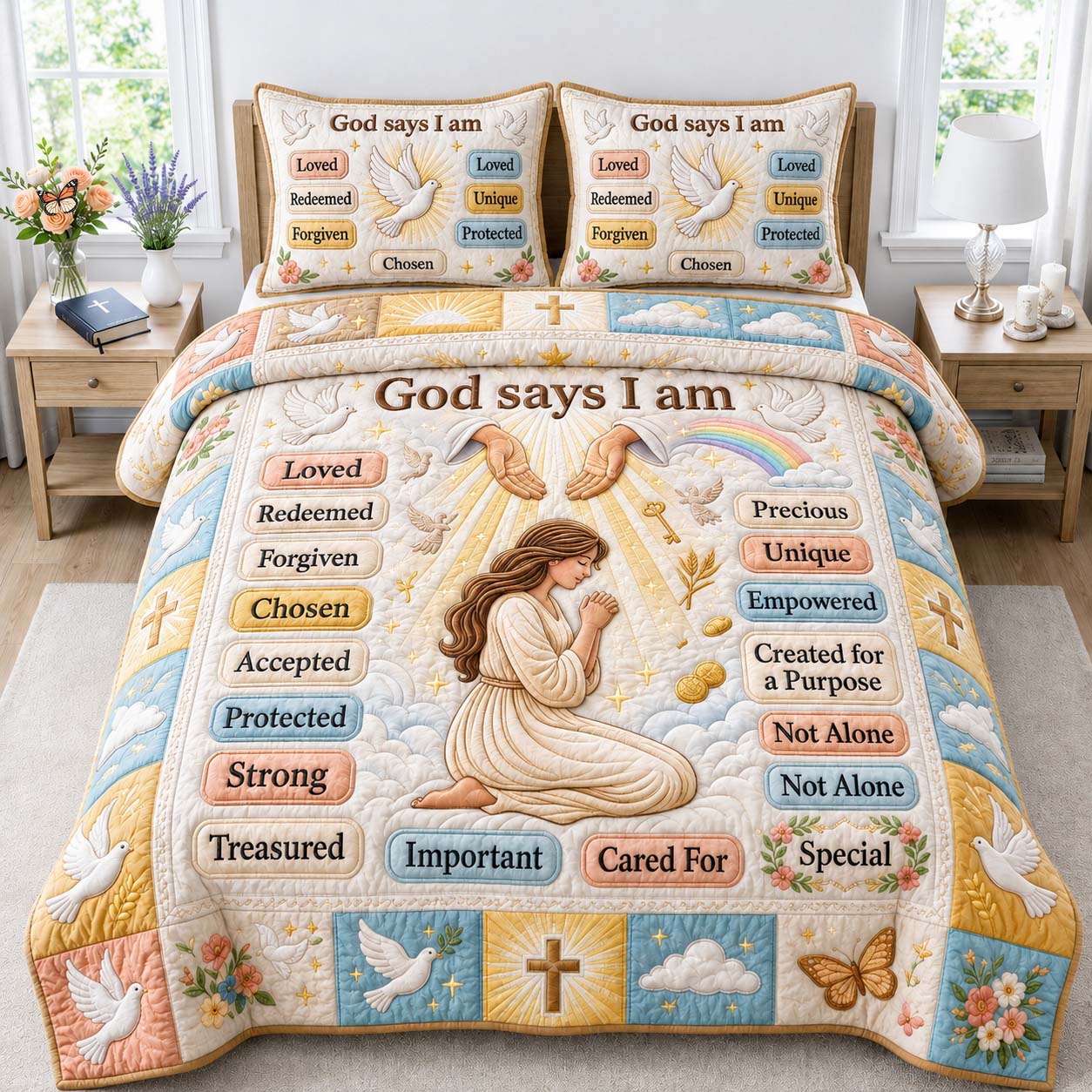 Heavenly Dove Promise 3-Piece Quilted Bedding Set GDTONTD1093