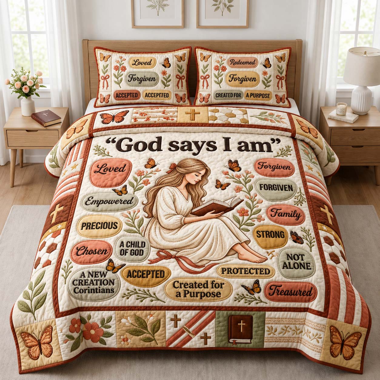 Beloved Bible Garden 3-Piece Quilted Bedding Set GDTONTD1094